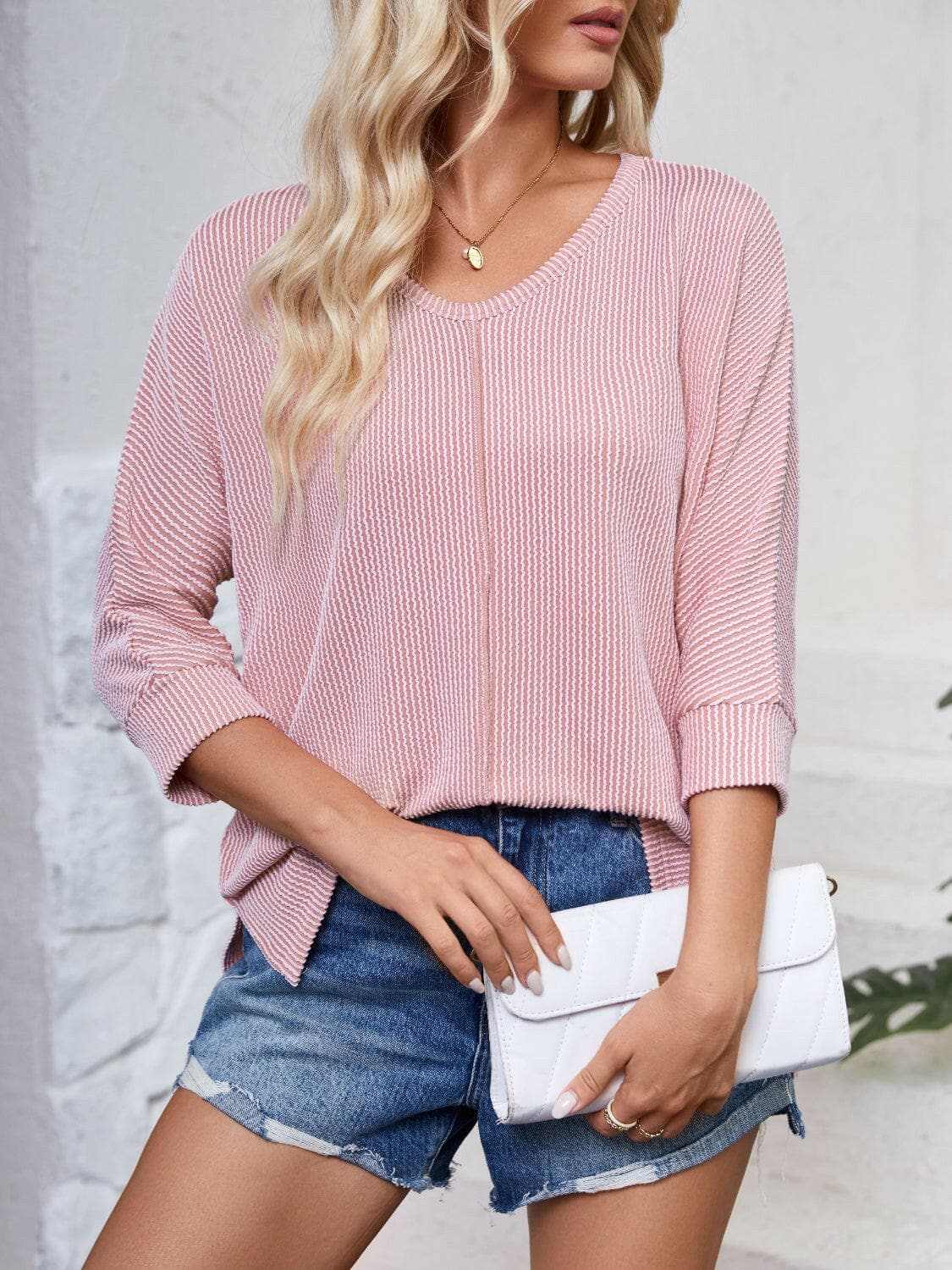Textured 3/4 sleeve blouse - Love Salve